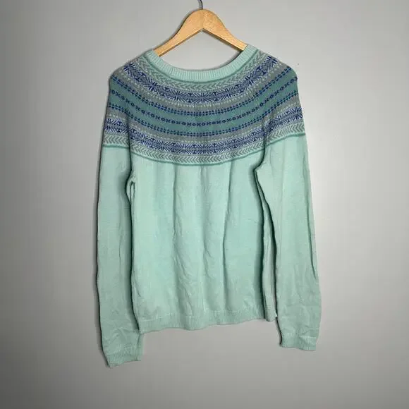 Talbots Women’s Fair Isle Mint Green with Blue Yoke Pullover Sweater Size M - Picture 6 of 6